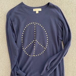 Michael Kors Navy Beaded Long Sleeves Sweater